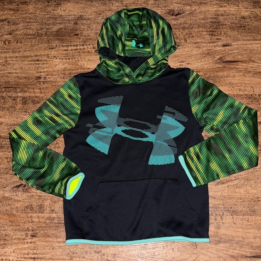 Boys hooded sweatshirt like new green stripes YL